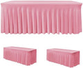 2 Pack Pink Spandex Table Covers 4ft Rectangle Ruffle Skirts for Party by HolidayIdeas