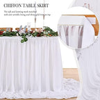 White Table Skirt for Rectangle Tables 14FT Chiffon Sheer Tablecloth for Birthday Party Sweetheart Cake Table Decoration - Image 4