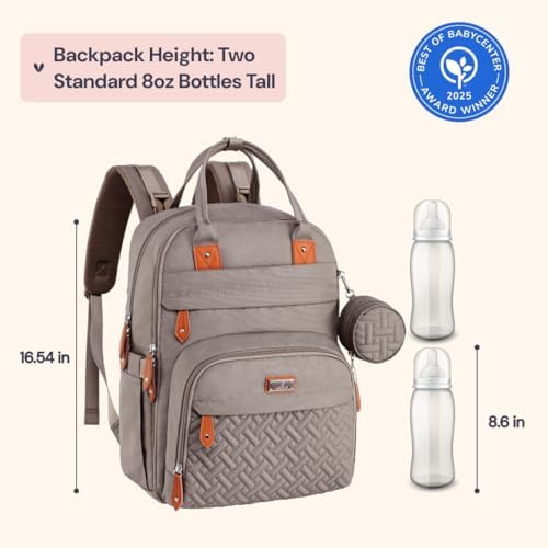 BabbleRoo Diaper Bag Backpack - Baby Essentials Travel Tote - Multi Function Water Resistant Diaper Bag, Travel Essentials Baby Bag with Changing Pad, Stroller Straps & Pacifier Case - Unisex, Khaki - Image 2
