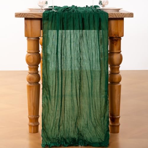 DeZerlor Emerald Green Cheesecloth Table Runners 2 Pack Christmas Runners - Image 3