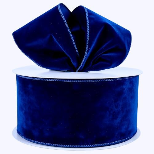 Meseey 4 Inch 50 Yards Royal Blue Velvet Wired Ribbon - Premium Soft Velvet Ribbon with Wire Edges for Christmas Tree Decor, Wedding, Party, Gift Wrapping, DIY Crafts by MeseeyRibbonBow