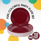 Party Solids Exquisite Burgundy Paper Plates Disposable Heavy Duty 200 Pcs - 100-7 & 100-9 Burgundy Disposable Plates for Party Heavy Duty 350 GSM for Birthday Supplies - Image 2