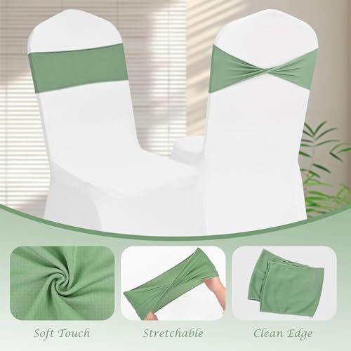 Sage Chair Sashes Bows 100 Pcs Spandex Chair Sashes Elastic Chair Cover Bands Ties Without Buckle for Wedding Birthday Party Ceremoney Events Decoration - Image 4
