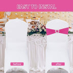 Pack of 60 Spandex Chair Sashes Bows Stretch Chair Cover Band with Buckle Slider Universal Elastic Chair Ties for Wedding Banquet Party Event Decoration (Fuchsia) - Image 4