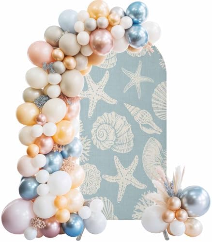 Summer Marine Life Arch Backdrop Cover 6.6 FT, Graffiti Corals Shell Conch Sea Starfish Pale Blue Wedding Arch Cover Stretchy Backdrop Stands Covers for Birthday Party Ceremony Banquet Decor - Image 2