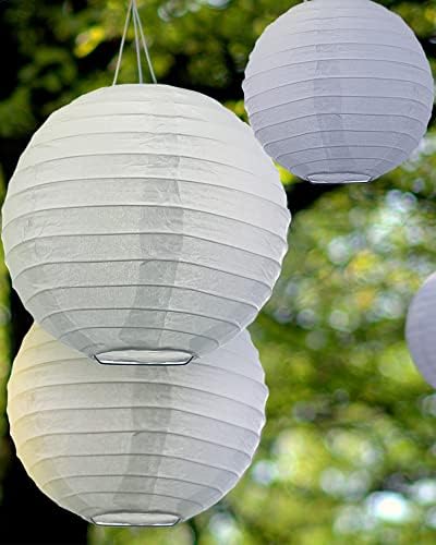 Treela Paper Lanterns Bulk, 5 Sizes, Round Chinese Lamp, White, 80 Pcs - Image 5