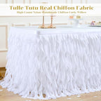 Partisky White Tulle Curly Willow Table Skirt for Rectangle Table 17ft, Ruffle Tutu Table Cloth for Wedding,Bridal Shower, Baby Shower,Birthday Party - Image 4