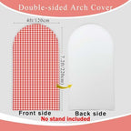 Checkered Gingham Arch Backdrop Cover 7.2ft Red and White Girl Bridal Baby Shower Birthday Party Classic Plaid Pattern Stretchy Arched Photo Booth Decorations 7ft - Image 3