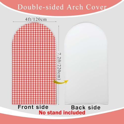Checkered Gingham Arch Backdrop Cover 7.2ft Red and White Girl Bridal Baby Shower Birthday Party Classic Plaid Pattern Stretchy Arched Photo Booth Decorations 7ft - Image 3