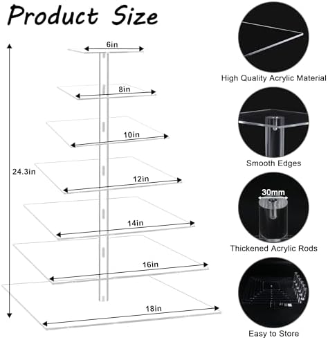 7 Tier Cupcake Stand, Square Acrylic Cupcake Tower for 160 Cupcakes - Image 7