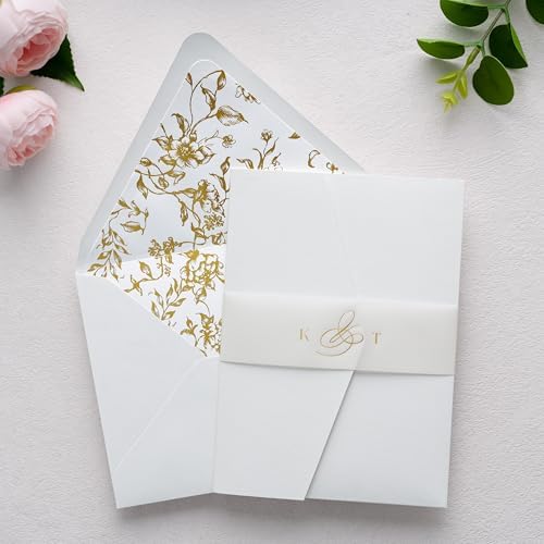PONATIA A7 Euro Flap Gold Foil Liner Envelopes, White 5x7 Envelopes - Image 6
