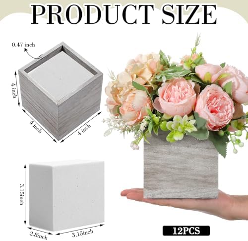 Suzile 12 Set Wooden Box Centerpiece, 4 Inch Square Planter Vase - Image 2