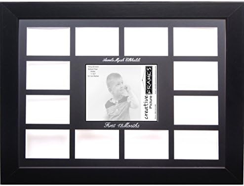 Creative Picture Frames Custom Calligraphy 12 Month Timeline Newborn Collage 18 By 22-Inch Picture Frame With Black Mat And Wall Hangers, Black by CreativePictureFrames