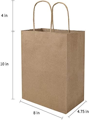 bagmad 100 Pack 8x4.75x10 Inch Plain Medium Paper Bags with Handles Bulk, Brown Kraft Craft Gift Bags, Grocery Shopping Retail Birthday Party Favors Wedding Sacks (Natural Brown, 100pcs) - Image 3