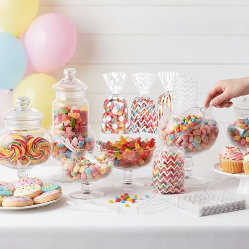 Clear Candy Bar Party Supplies Kit, 60 White Pattern Cellophane Treat Bags, 12 Clear Plastic Mini Candy Scoops & Food Tongs for Wedding Baby Shower Dessert Table - Image 3