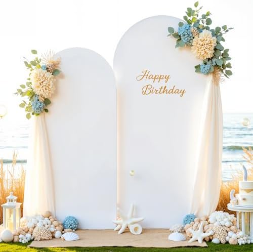 Beige White Arch Backdrop Cover Set of 2 Cream Arch Covers 7.2 and 6ft Spandex Wedding Arch Covers Stretchy Backdrop - Image 4