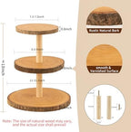 Rustic 3-Tier Wooden Cupcake Stand & Cake Tower – Natural Paulownia Wood Tiered Display for Weddings, Parties, Baby Showers, Holidays (Farmhouse Décor, Handcrafted Bark Design) - Image 2