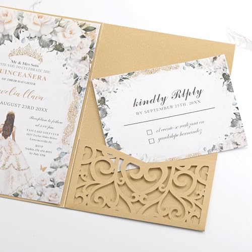 Gold Wedding Invitation Blank Bridal Shower Invitations with Rsvp Cards - Image 5
