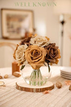 WELL KNOWN Silk Rose Coffee Brown Artificial Flowers Arrangements with Vase - Image 4