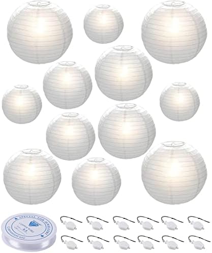 HAUSPROFI 12Pcs White Paper Lanterns with LED Lights Chinese Lanterns Decor by HAUSPROFI