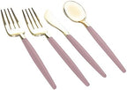 Luxe Party 128 Pieces Two Tone Plastic Disposable Cutlery | Forks-Spoons-Knives | Full Size | Chic Round | Mauve and Gold - Image 2