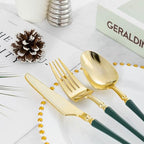 Lullaby 150PCS Heavy Duty Gold Plastic Silverware with Dark Green Handle - Image 5