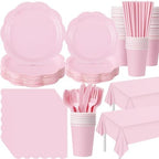 Funnymoom 452 Pcs Pink Party Supplies for 50 Guests, Light Pink Scalloped Paper Plates Napkins Cups Plastic Tablecloth Cutlery Straws for Baby Bridal Shower, Birthday Wedding Party Decoration by Funnymoom