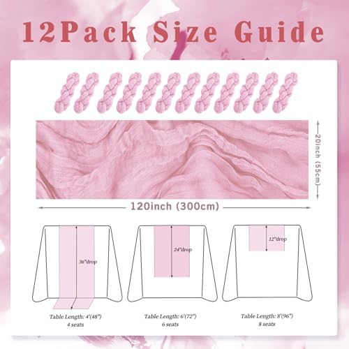 Light Pink Cheesecloth Table Runner 12 Pack 10FT Rustic Gauze Fabric Cheese Cloth Table Runner for Wedding 20 x 120 Inch Long Bridal Baby Shower Table Decorations Boho Sheer Birthday Party Table Decor - Image 2