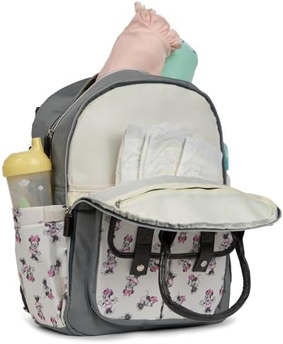 Disney Diaper Bag Backpack with Changing Pad Minnie Mouse – 16” Nylon Baby Bag for Parents, Insulated Bottle Holders, Multiple Storage Pockets - Image 6
