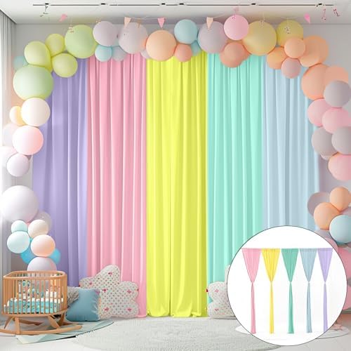 JCJ Unicorn Pastel Backdrop 5 Panels Rainbow Backdrop Curtains for Birthday Party Girls Bedroom Classroom Decoration 10 * 7FT by JCJ