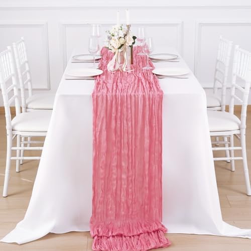 12 Pack Rose Pink Cheesecloth Table Runner 120 Inch Boho Wedding Decor - Image 4