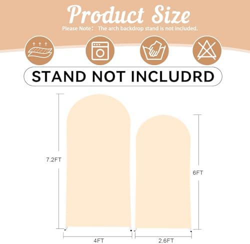 Champagne Arch Backdrop Cover 2 Set - 7.2FT, 6FT Spandex Fitted Wedding Arch Stand Covers Round Top Chiara Arch Backdrop Stands Cover for Birthday Parties Banquet Photo Background Decoration - Image 2