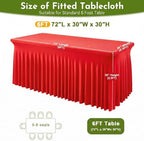2Pack Red Spandex Tablecloth for 6FT Rectangle Tables,Table Skirt - Image 3