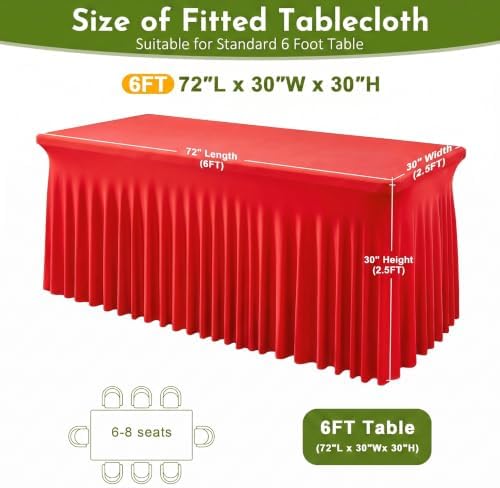 2Pack Red Spandex Tablecloth for 6FT Rectangle Tables,Table Skirt - Image 3