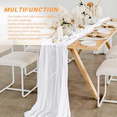 20 Pack Cheesecloth Table Runner - 17x108 Inch White Boho Gauze Cheese Cloth Table Runners for Baby Bridal Shower Decoration Wedding Party Summer Garden Farmhouse - Image 5
