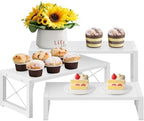 ELITEROO White 3-Tier Cupcake Stand & Wooden Display Riser, Dessert Stand for Cupcakes, Food, Perfume, Makeup, Dolls, Collectibles, Multi-Tiered Shelf Organizer for Market Vendors & Retail Display by ELITEROO
