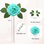 Artificial Flowers Realistic Roses, Real Looking Fake Roses with Stem for DIY Wedding Bouquets Centerpieces Bridal Shower Party Home Romantic Decorations (Turquoise, 100pcs) - Image 2
