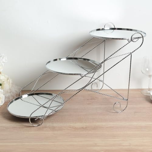 Efavormart 3-Tier Silver Cascading Metal Cake Stand with Round Mirror Trays, Cupcake Holder Dessert Display Stand Tiered Serving Platter - 16"x19" - Image 5