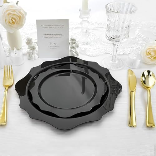 realluck 100Pcs Black Plastic Plates for 50 Guests - Image 6