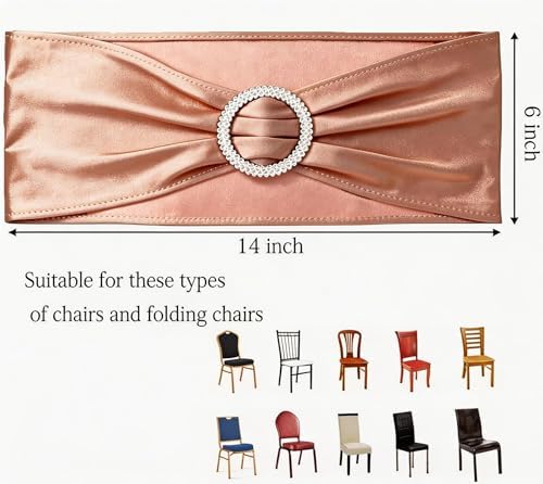 Pack of 100 Rose Gold Chair Sashes Bows Spandex Chair Bands Silver Buckles - Image 3
