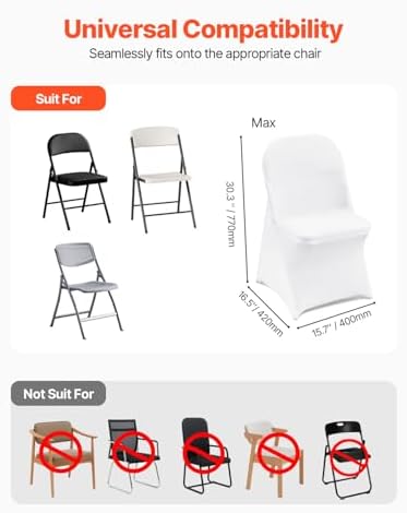 VEVOR 30 Pcs Stretch Spandex Folding Chair Covers Universal Fitted White - Image 4