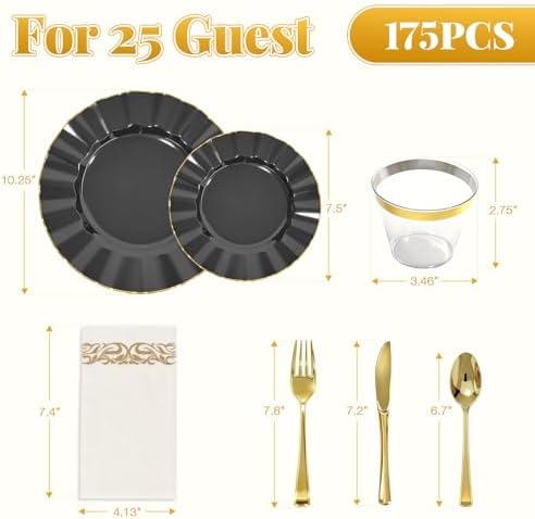 Glowserve 175 Piece Disposable Plastic Plates Dinnerware Set for 25 Guests - Image 4
