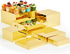 Leinuosen 7 Pcs Large Buffet Risers Set 6" to 12" Acrylic Display Box Catering Dessert Table Riser Food Display Decorative Stand with Hollow Bottom for Catering Supplies(Gold, Square) by Leinuosen