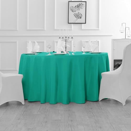 Fokitut 2 Pack Waterproof Round Tablecloth, 90 Inch, Stain Resistant and Wrinkle Polyester Table Cloth, Fabric Table Cover for Kitchen Dining, Wedding, Party, Holiday Dinner-Turquoise - Image 5