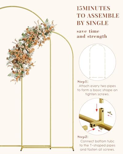 Wedding Arch, Metal Arch Backdrop Stand, Gold, 7.2FT, 6FT - Image 4