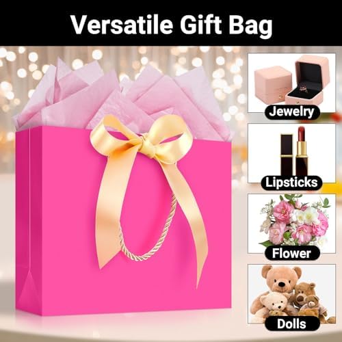 EUSOAR Gift Bags with Hanles, 25pcs 10.6"x3.1"x8.3" Hot Pink Shopping Paper Bags, Party Favor Kraft Paper Bags Thank You Gift Treat Bags Bulk for for Shopping Wedding Birthday Guests Bridal - Image 3