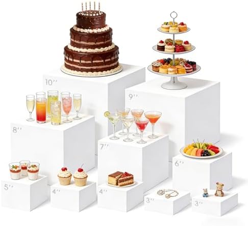10pcs Buffet Risers,Dessert Table Display Set,WhiteBuffet Risers,Acrylic Boxes For DisplayWhite,Catering Supplies Buffet Display,Cube Boxes NestingRisers,Big Size(10"-9"-8"-7"-6"-5"-4"-4"-3"-3") by Unknown