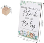Baby Shower Decor A Block Game Kit, Solid Pine Wood Set with 50 Small Blocks, 24 Acrylic Paint Markers Game Sign, Interactive DIY Craft for Gender Reveal Party Activities - Image 2