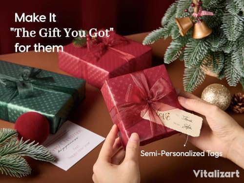 Vitalizart Red Metallic Grid Wrapping Paper Set 30" Organza Ribbon & Tags - Image 6
