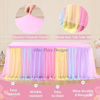 Wish Care 6 Pack Rainbow Tulle Tablecloth for 8 Foot Rectangle Tables Double Layer Tulle Tutu Skirt Unicorn Ruffle Pastel Table Cloth Stretch Fitted Table Covers for Girls Birthday Baby Shower Party - Image 4